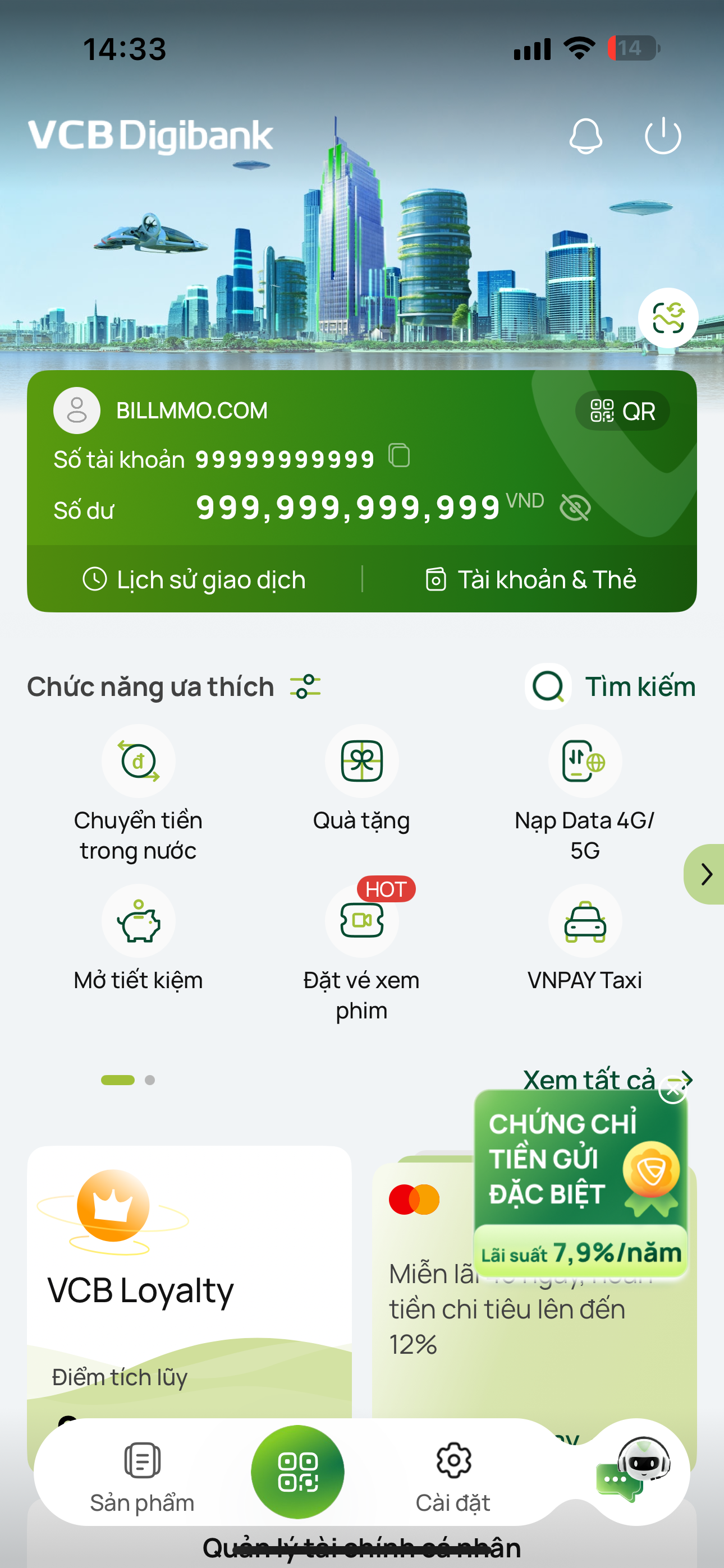 Mẫu bill số dư tài khoản